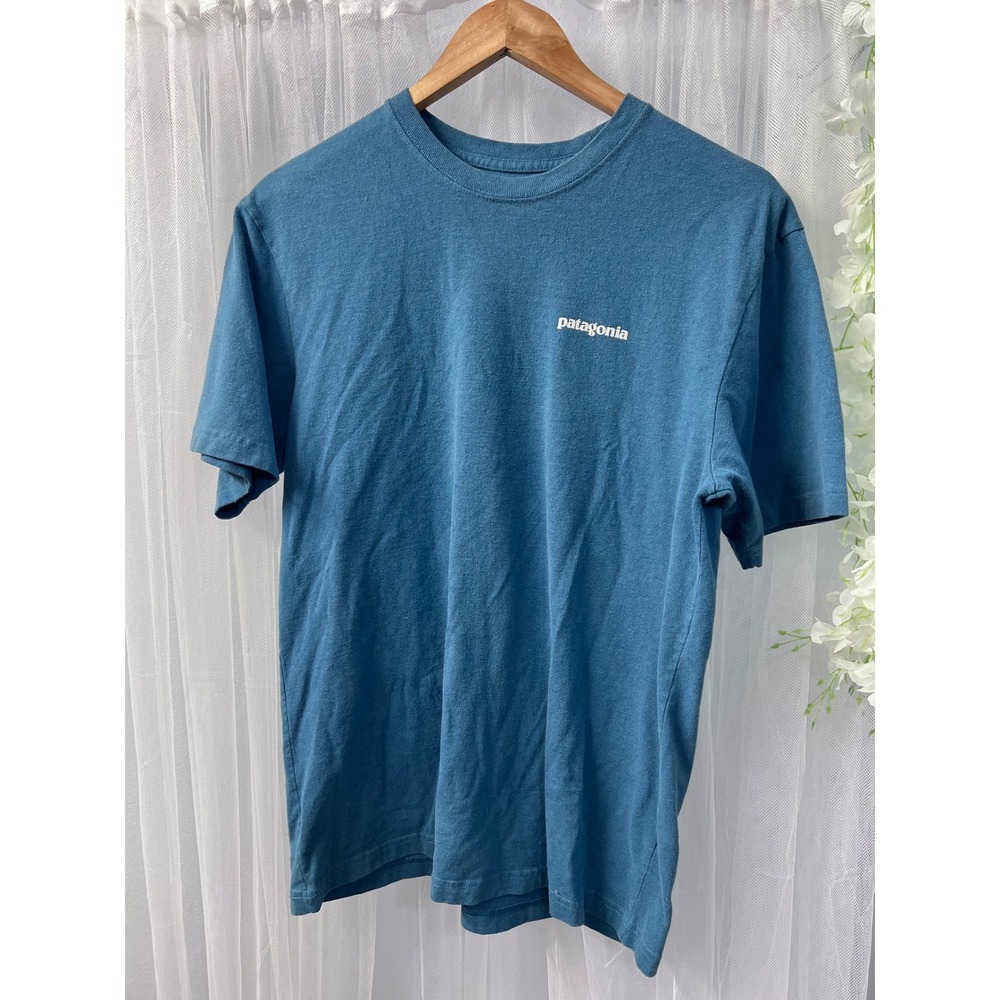 Patagonia Mens Small Blue Fitz Roy Logo Graphic Short Sleeve T-Shirt Regular Fit